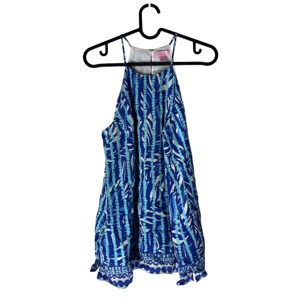 Lilly Pulitzer Santorini Blue Print Halter Silk Tank Top Womens Size Medium